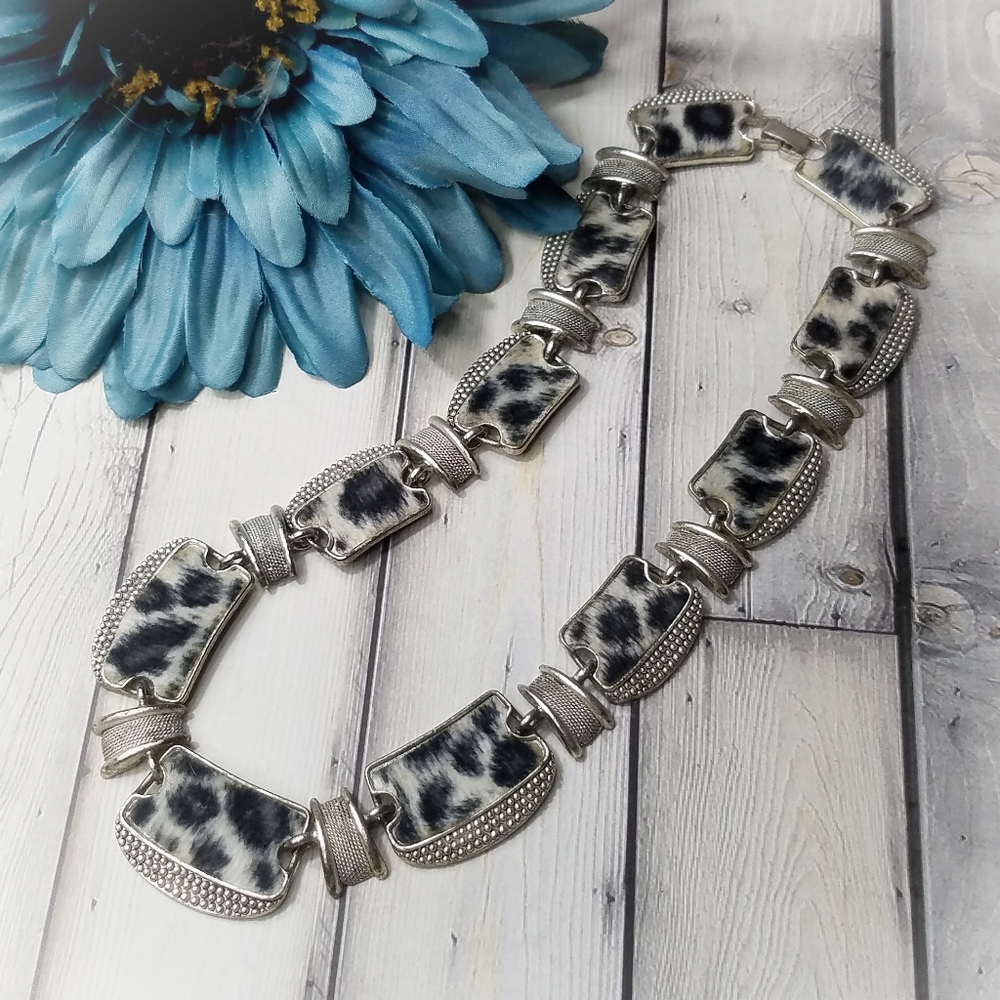 Vintage Faux Fur & Silver Necklace
